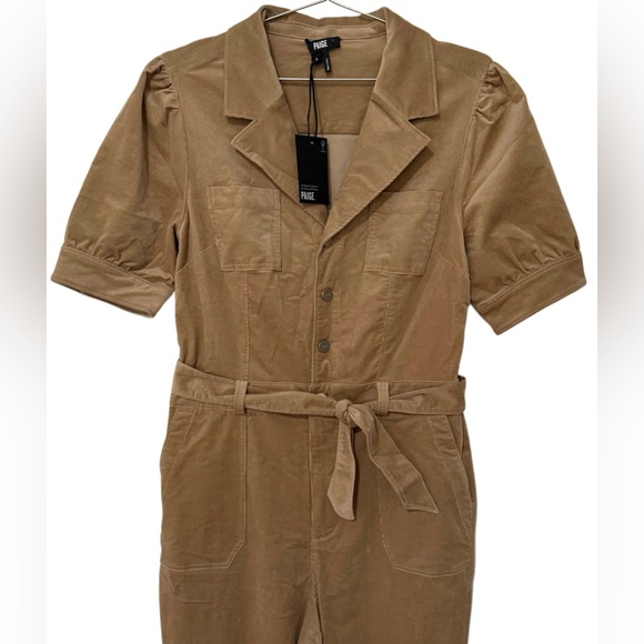 Paige NWT Mayslie Tan Corduroy Straight Ankle Jumpsuit - Picture 7 of 11